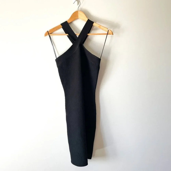 Sincerely Jules Ribbed Knit Criss Cross Mini Dress Black  Size Medium - Picture 2 of 5